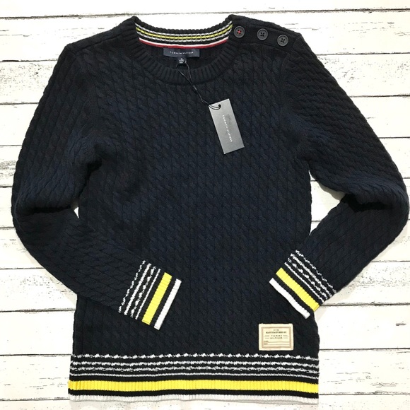 Tommy Hilfiger Button Shoulder Cable Knit Crewneck Sweater - Picture 9 of 16